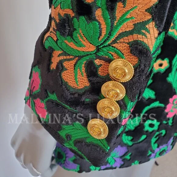 GUCCI JACKET SINGLE BREASTED VELVET JAQUARD FLORAL BLAZER sz IT 40 US 4 - Picture 11 of 14